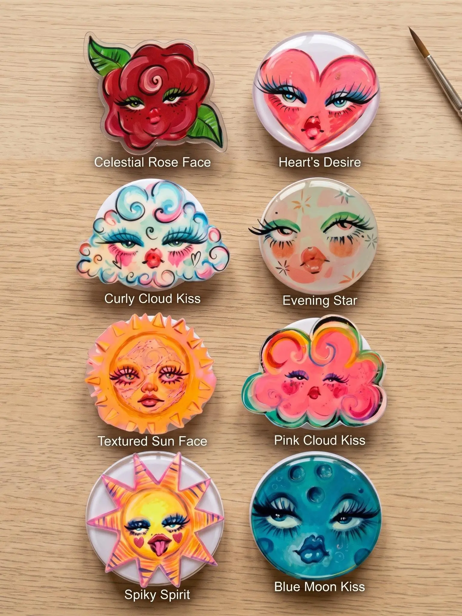 Colorful Face Phone Grip, Kawaii Sun Moon Cloud & Rose Kindle Grip, Retro Y2K Aesthetic, Cute Psychedelic Art, Whimsical Floral Phone Holder, Magnetic Stand