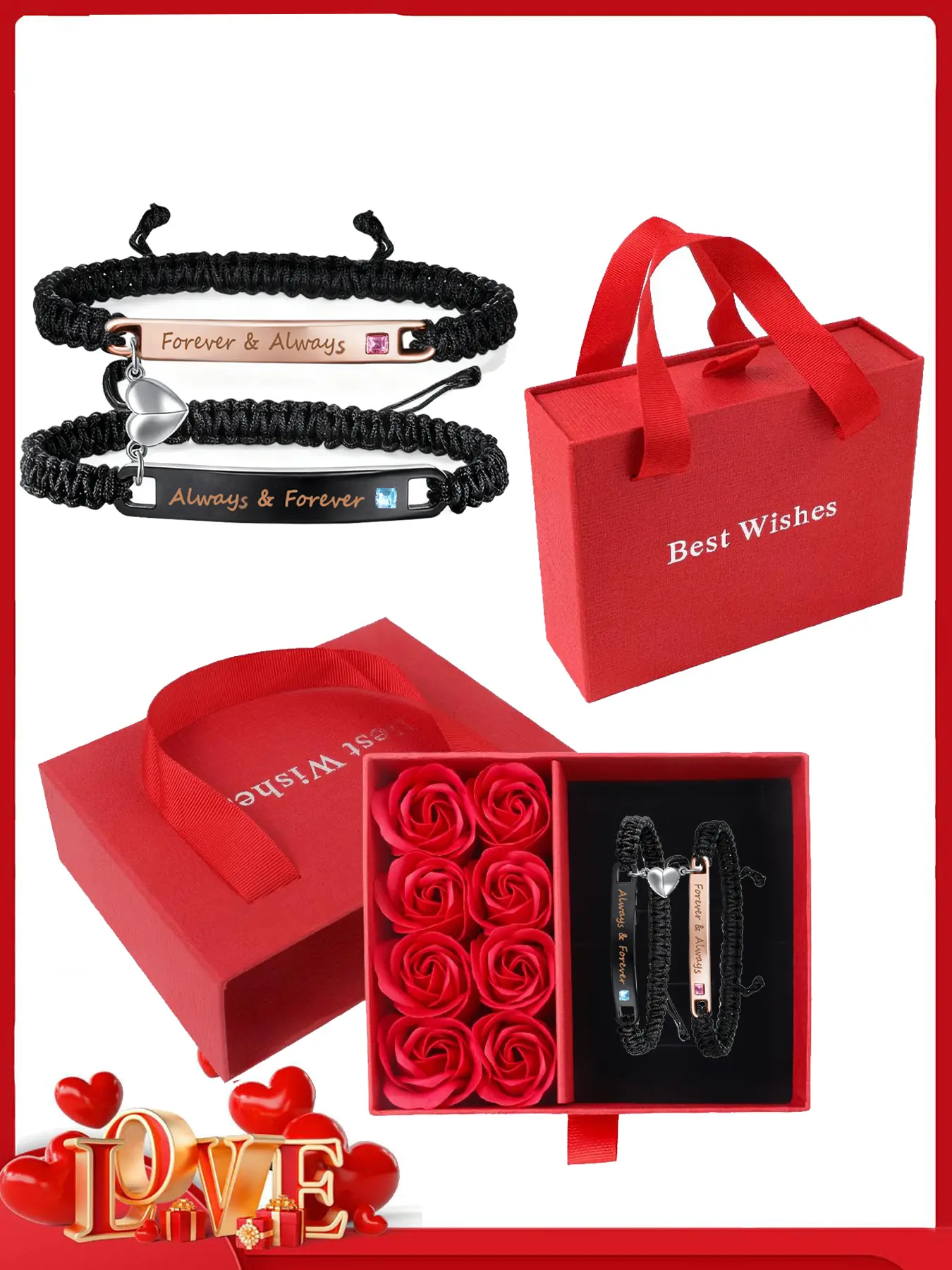 Mother's Day Gift Couple bracelets Fashionable couple bracelet Always&forever matching bracelets promise bracelets love bracelet gifts and rose, Personalized Valentines Day Jewelry gift boxes suitable for couples Christmas, Valentine's