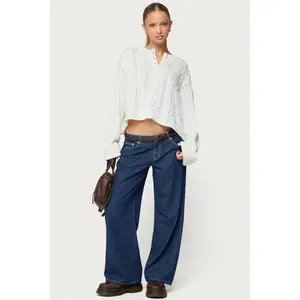 Petite Pinstripe Low Rise Baggy Jeans
