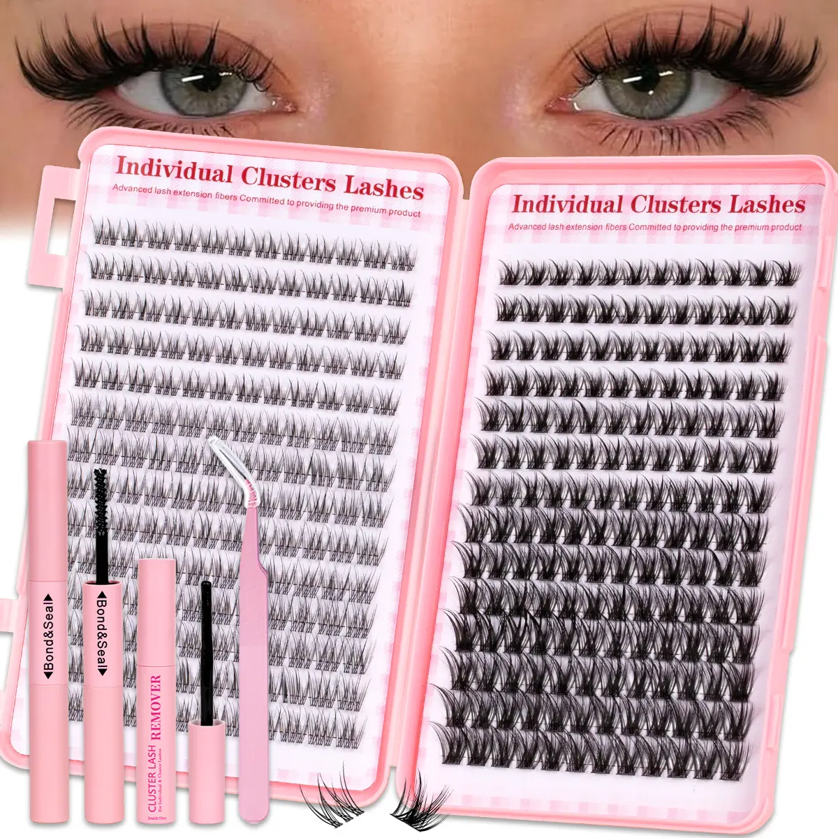 144pcs D-Curl Wispy Eyelashes, Diy Volume Eyelashes, Diy Personal Lashes, 8–18 mm Mixed Length Ultra-Light Soft False Lashes for Eyelash Extensions, Individual Cluster Lashes, Includes Bond Remover and Tweezer, Eyelashes Kit