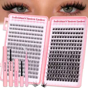 144pcs D-Curl Wispy Eyelashes, 8–18 mm Mixed Length Ultra-Light Soft False Lashes for Eyelash Extensions, Individual Air-Touch Cluster Lashes, Includes Bond and Seal Remover and Tweezer, Wispy Eyelash Clusters