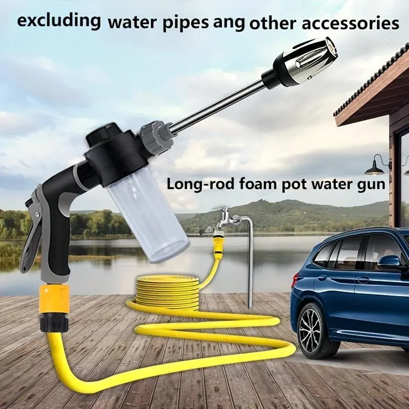 High-pressure long-handled car wash gun, Handheld pressure washer, Car wash sprayer, with foam bottle, Car Wash Tools, Car wash equipment, suitable for car washing, watering plants, garden irrigation, easy to install, water-saving design