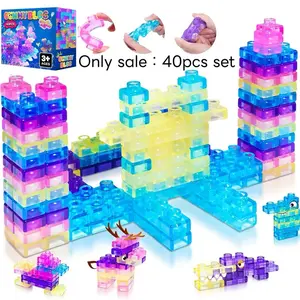 Multi-colored stackable jelly building block toy set, jelly soft building blocks, non-toxic sensory tactile toy, safe, soft, squeezeable and stretchable, suitable for early education and STEM creative building for children aged 3 and up, birthday gift.