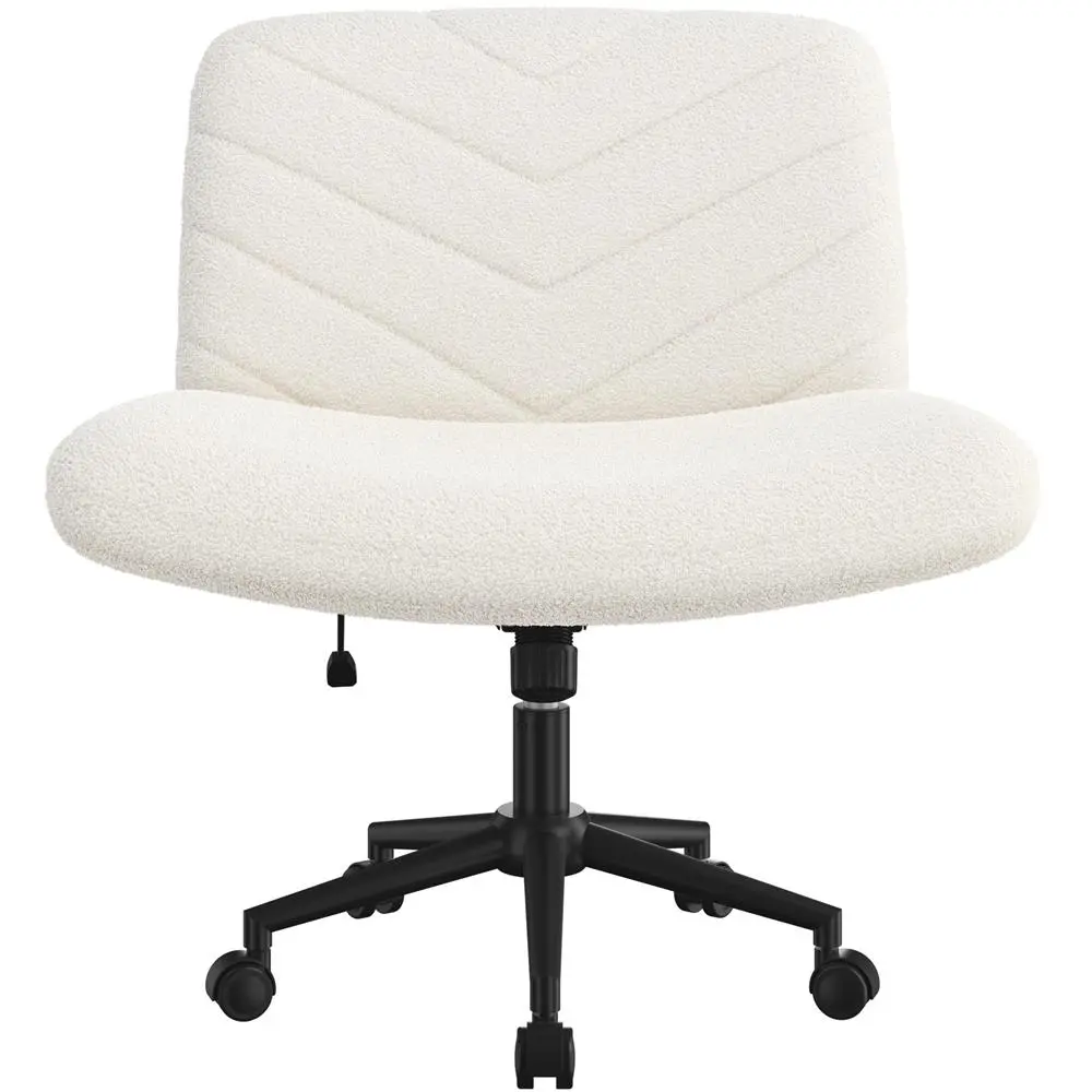 Costoffs Boucle Swivel Desk Chair,Cross Legged Office Chair with No Arms,No Wheels Makeup Chair for Home Office Study Bedroom