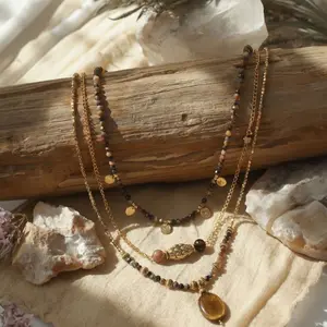 Eye of the Storm Crystal 3 Layer Necklace Stack, Stainless Steel Brass Non Tarnish Jewelry, Buddha Shape Design with Diamond Accents