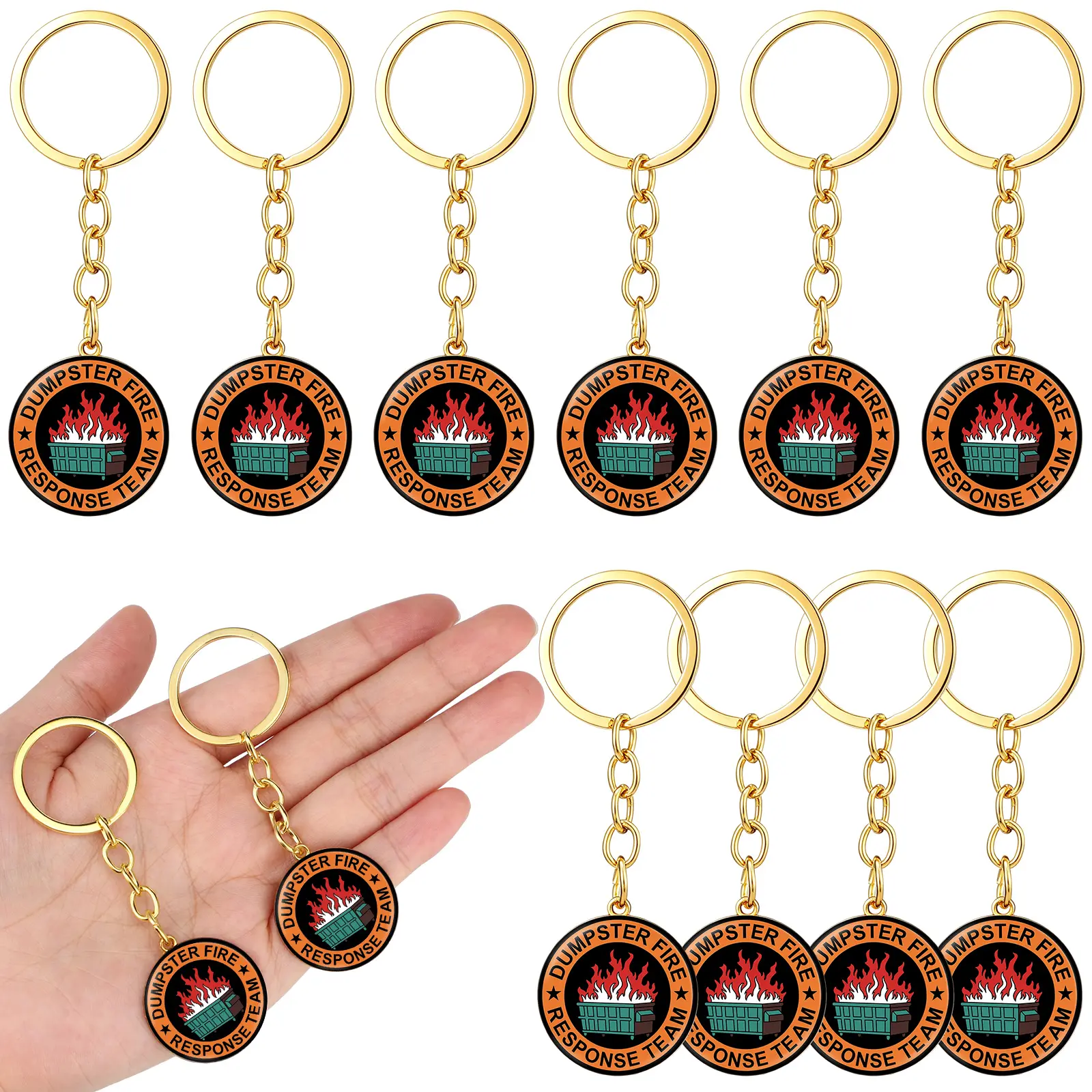 10pcs Dumpster Fire Keychains Bulks Labor Day Humorous Nurse Teacher Employee Gifts, Dumpster Fire Response Team Emotional Support Novelty Garbage Fire KeyChain Gift for Coworker Administrative IT Service Industry Workers Student