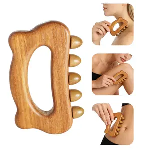 Wooden Manual Massage Tool with Five Round Massaging Balls, Muscle Relaxation Acupuncture Massage, Suitable for Chest Back Legs Head Full Body, Muscle Roller Stick