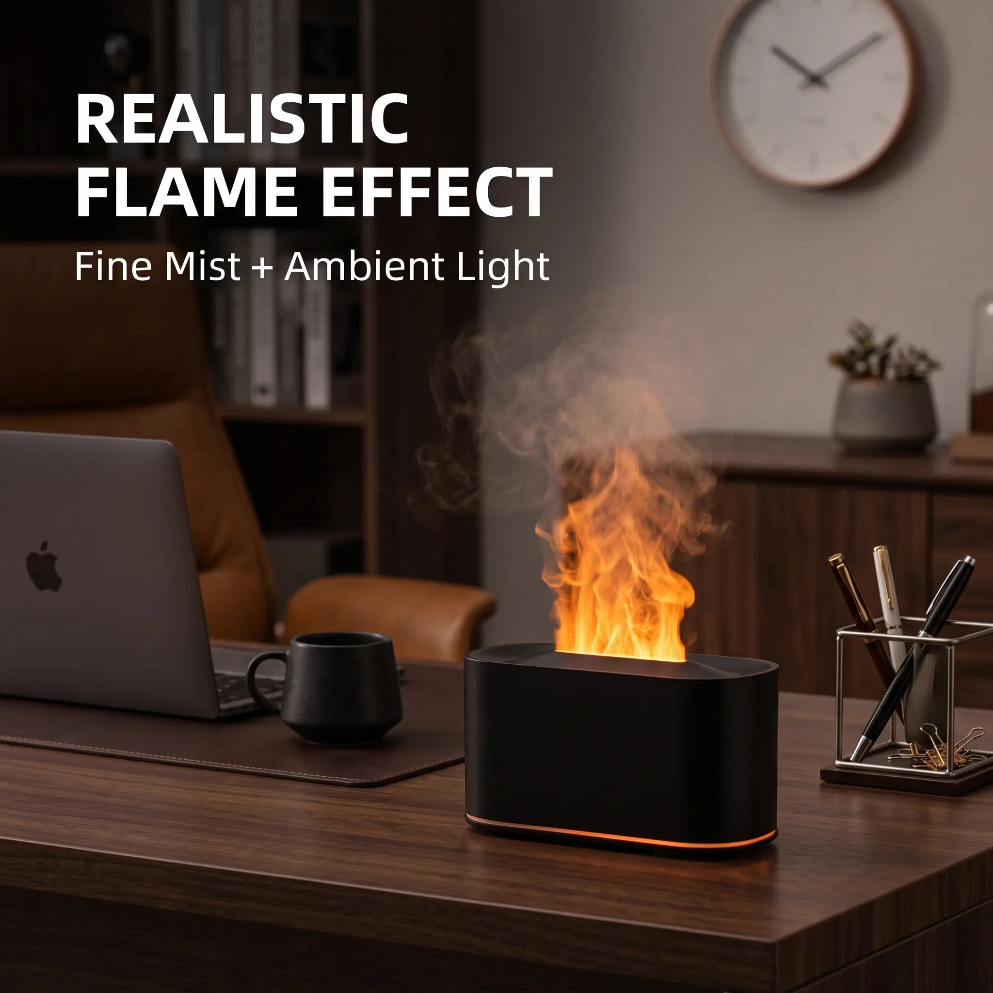 Flame Diffuser with Colorful LED Lights, Essential Oil Aroma Mist, Cozy Flame Effect for Bedroom, Living Room & Desk Decor