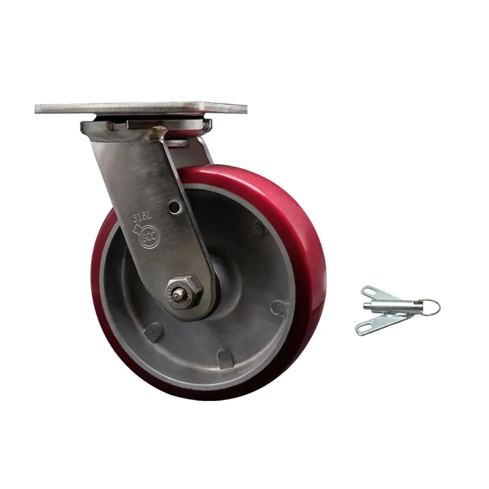 Service Caster SCC-SS31630S620-PAB-BSL 316 Stainless Steel Heavy-Duty Metal Castors, Bolt-On Swivel Lock Top Plate, 6" Diameter 2" Wide Polyurethane-On-Aluminum Wheel with Ball Bearings, 1200 lbs Capacity for Commercial Equipment, Warehouse Dollies, Caste