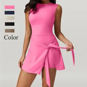 Kabuer Women's Sleeveless Tennis Dress with Ruffle Side Slit & Built-in Shorts for Yoga Golf Athletic Wear