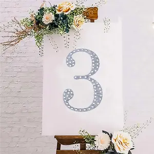 Decorative Rhinestone Number "3" Stickers 8", Silver Glitter Adhesive Craft Numbers - DIY Sparkle Embellishments