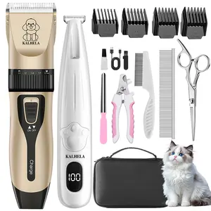 KALHELA Rechargeable Pet Grooming Kit - Low-Noise Electric Clippers, Hair Trimmer, Nail Clippers for Dogs and Cats