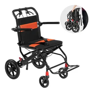 fathersdaygift VEVOR Wheelchair, Aluminum Alloy Ultra-Lightweight Transport Chair for Adults, Foldable Wheelchair with Flip-Back Desk-Length Arms, Self-locking Brake, 18-Inch Wide Seat, 220lbs Weight Capacity