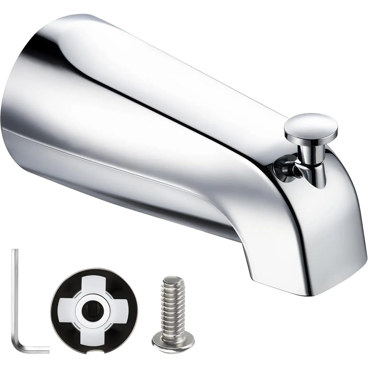 Chrome Finish Solid Metal Bathtub Spout with Diverter Switch - Waterproof, Hex Wrench-Included, Easy-to-Install Bathroom Faucet Replacement Part, 5.32x2.8x2.5"