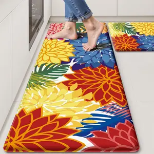 Kitchen Mats for Floor 2PCS Cushioned Anti Fatigue Kitchen Mats Waterproof Non Slip Kitchen Mat Rug Set Comfort Foam Standing Mat for Sink, Laundry, Office, 17.3x 28+ 17.3x 47, Colorful
