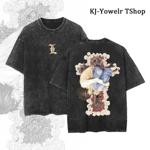 Lawliet Death Note L Shirt Vintage Ryuk, Shinigami, Light Yagami Anime Vintage Washed Tee Unisex Mineral Manga Washed Heavy Cotton T-shirt, Gift For Anime Fan, Anime Lover