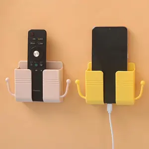 1 set of 2 remote control holders, wall-mounted multi-functional mobile phone holders, mobile phone plugs, bedside brackets, no drilling required, with data cable, receiver position random color.