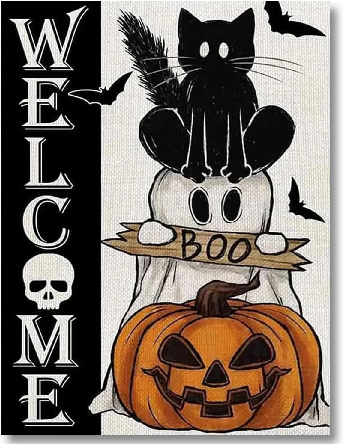 Halloween Stamped Cross Stitch Kits for Adults - Black Cat Ghost Embroidery Kits for Beginners Adults,11 CT Partial Patterns Dimensions Counted Cross Stitch Kits for Adults Arts Craft 12x16 inch