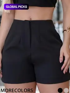 Women's Solid Color High Waist Basic Style Shorts, Casual Comfy Fitted Shorts for Daily Wear, Ladies Bottoms for Summer, Lightweight