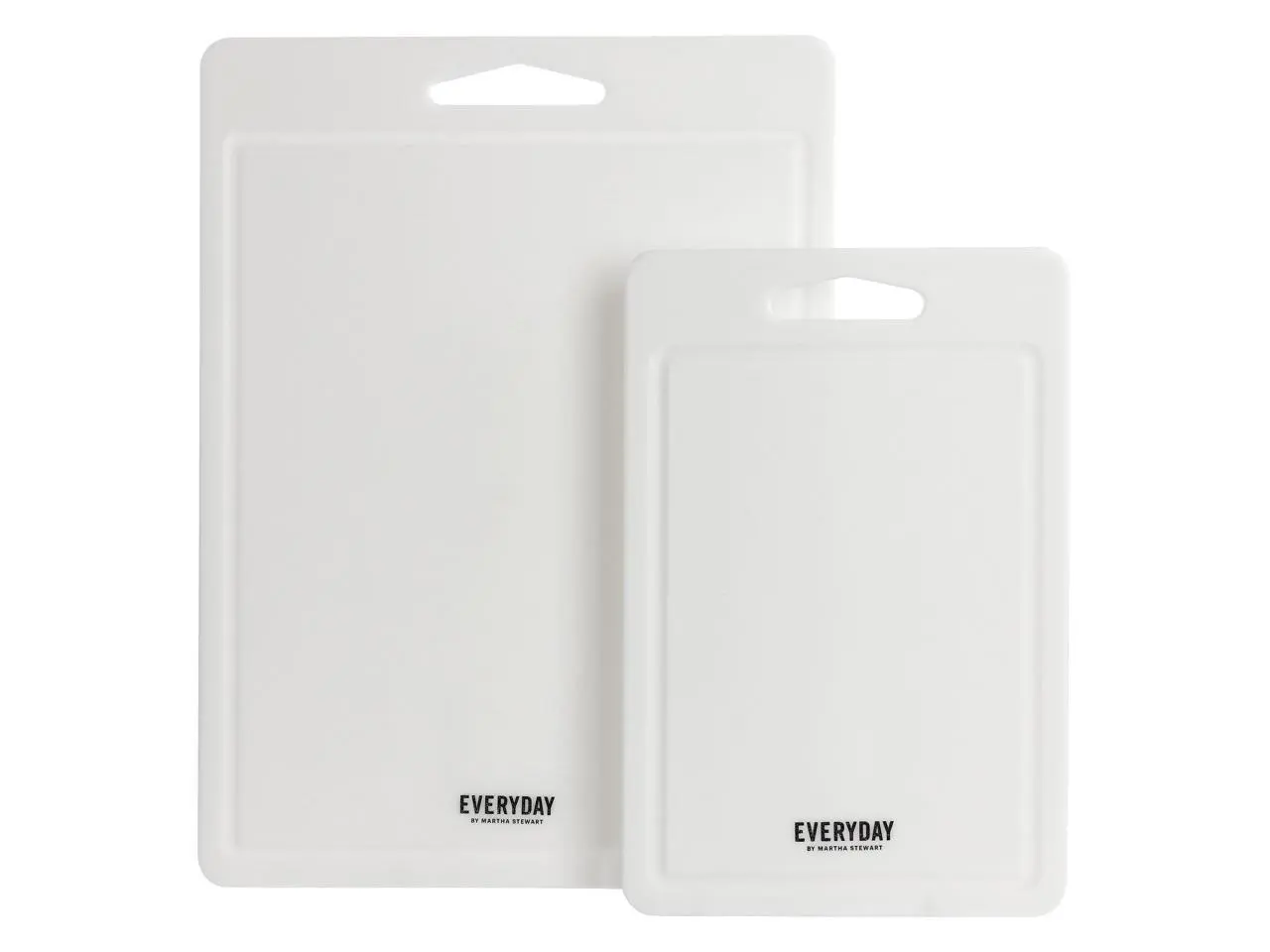 Martha Stewart Everyday Fayer 2 Piece Polypropylene 16in and 12in Cutting Board Set in White