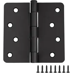 Interior Door Hinges, 4.0 in. x 4.0 in., Rounded, 1/4-in. Radius, Steel, Pre-Lubricated, Door Hardware, Matte Black, 10-Pack, 188953