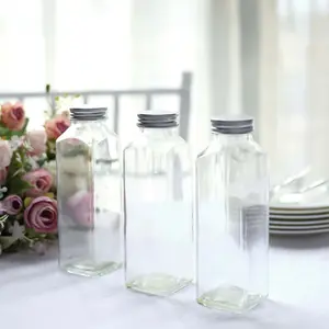12-Pack Clear Glass Jars 7" French Square Design with Aluminum Caps - Refillable 12oz Storage Bottles for Kitchen & Decor