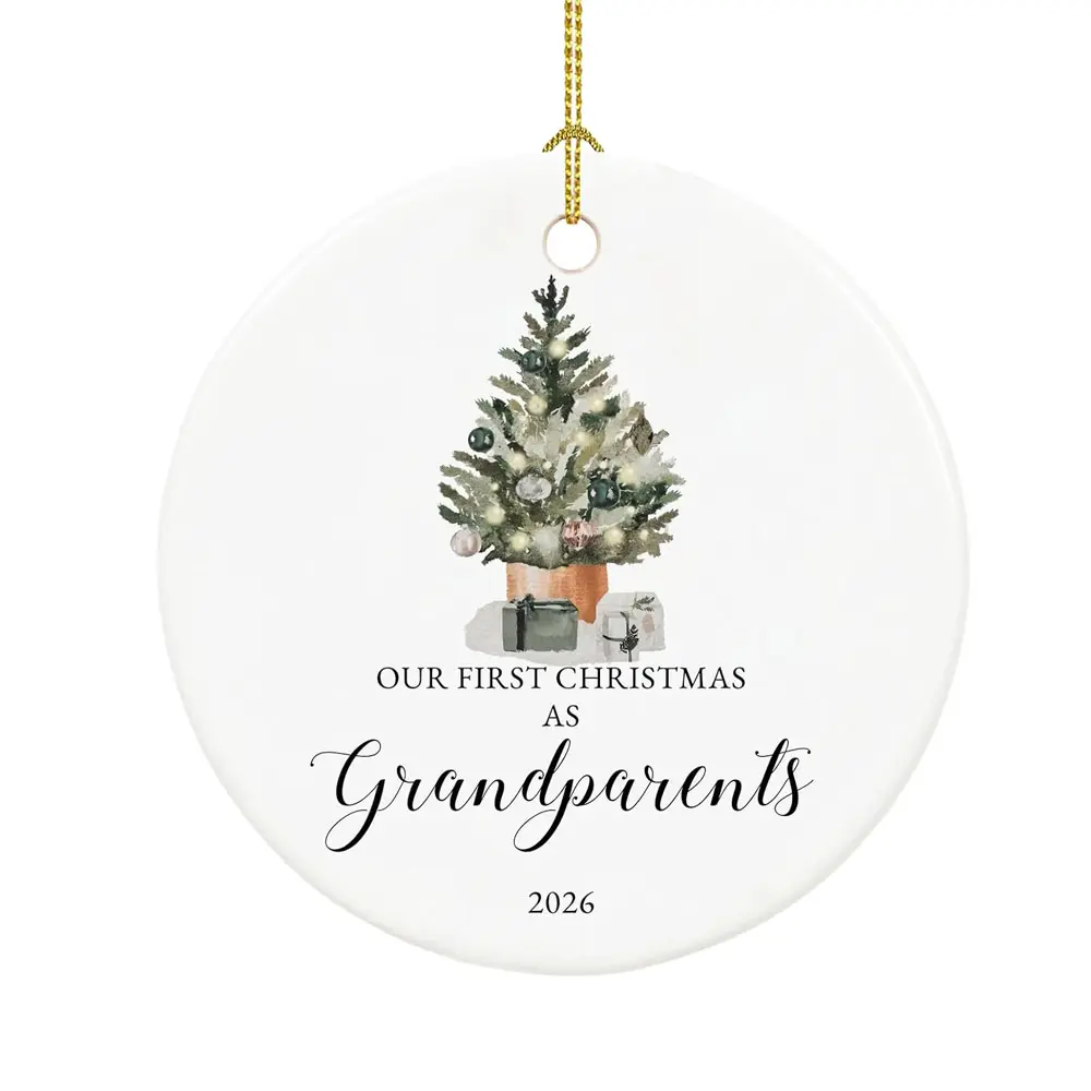 2026 Our First Christmas as Grandparents Ceramic Ornament, Round Hanging Christmas Tree Decoration, New Grandma-Grandpa Home Festive Gift
