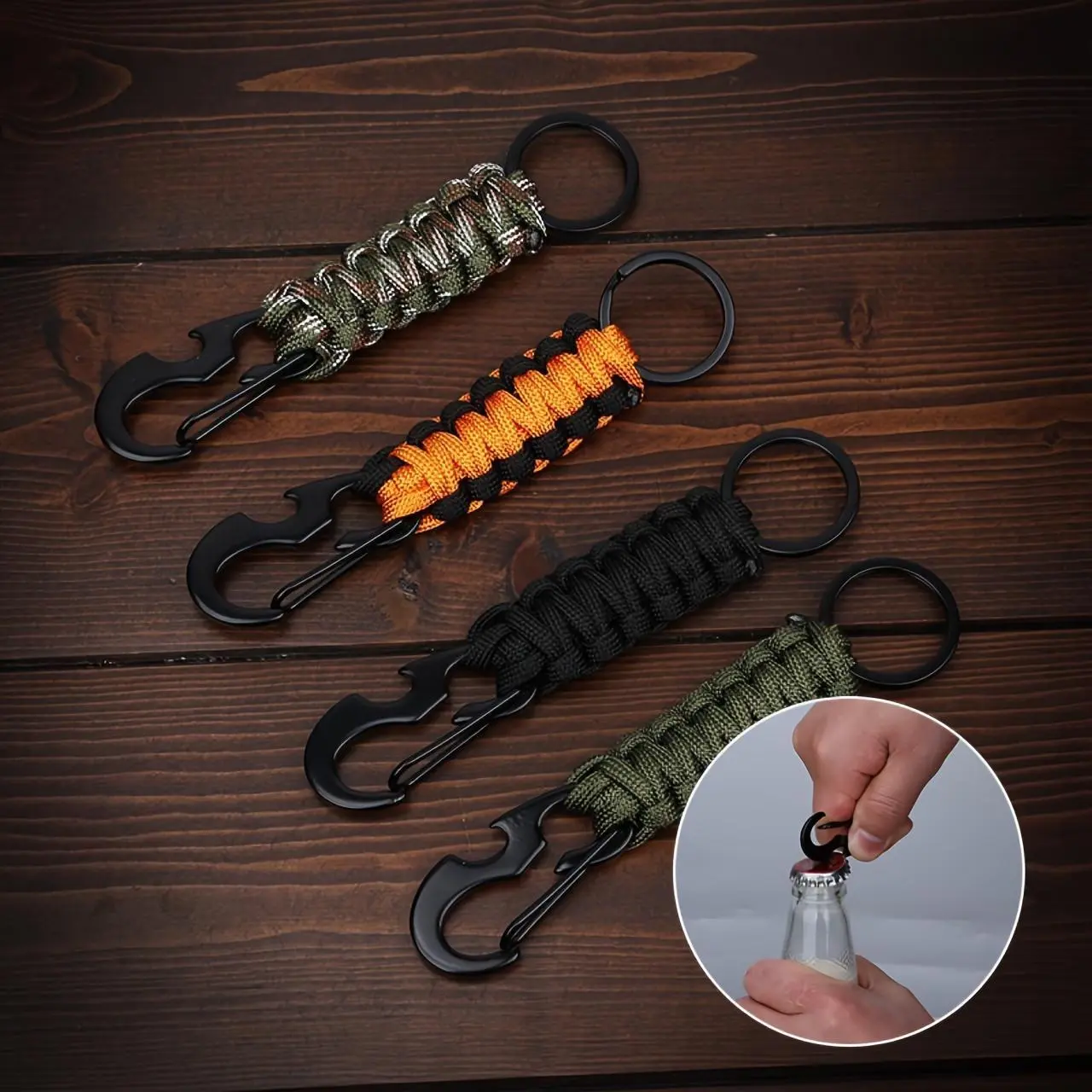 1pc Multifunctional Paracord Braided Keychain Buckle With Bottle Opener, Suitable For Outdoor Hiking Camping, Camping Accessories, EDC Multi Tools, Outdoor Camping Equipment, Camping Supplies