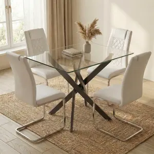 5-Piece Modern Dining Set with Tempered Glass Table & 4 PU Chairs