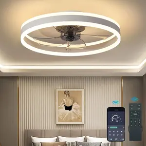 Letmarey Ceiling Fans with Lights and Remote 19.7in Flush Mount 3000K-6500K Dimmable Fandelier LED Fan Light Low Profile Bladeless for Bedroom 6-Speed Reversible APP Control