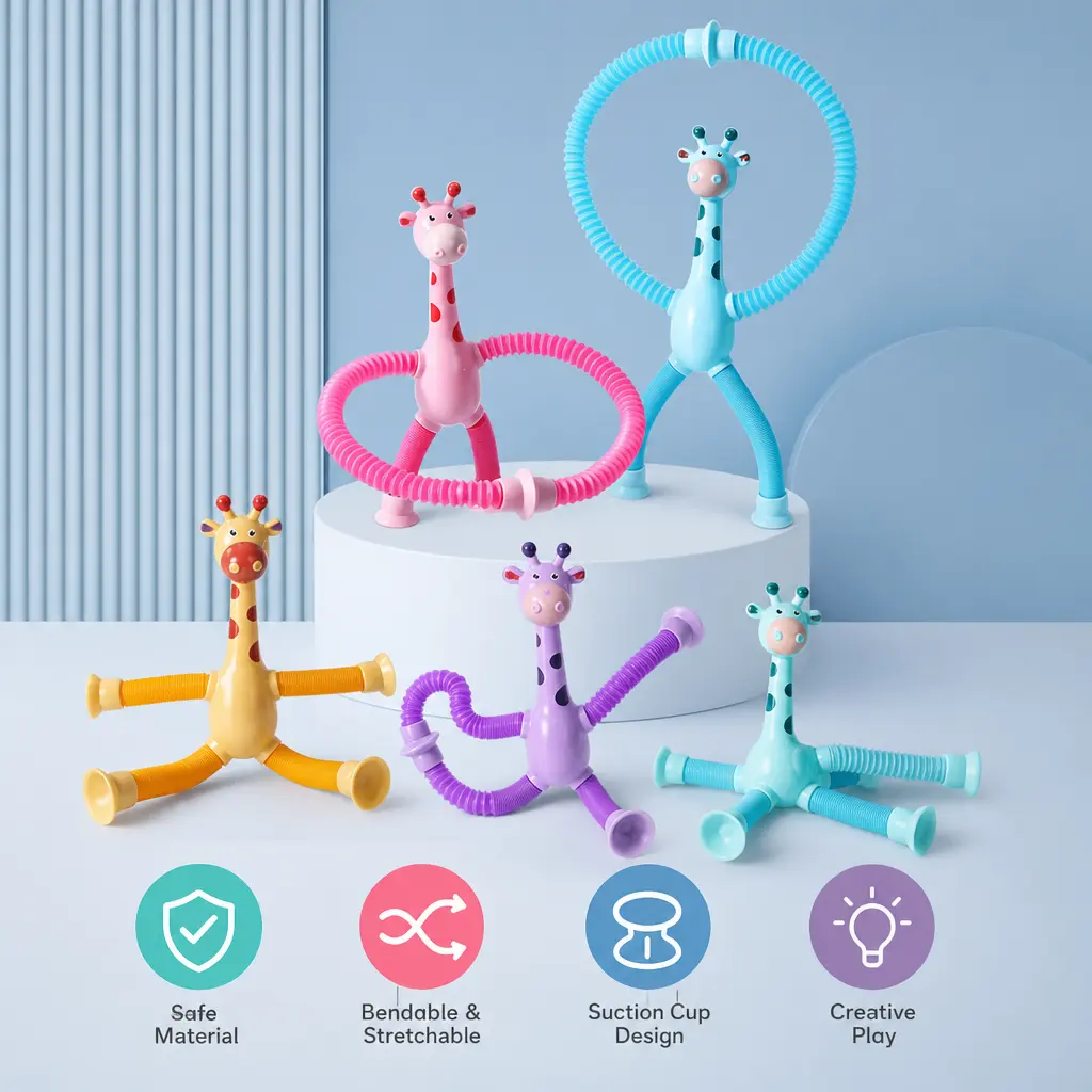 1 Count Telescopic Giraffe Toy, Flexible Retractable Pop Tube with Suction Cups for Casual Daily Play and Fidget Use