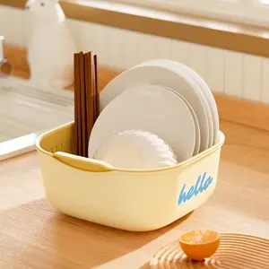 Multifunctional Fruit Tray Large Capacity Dorm Kitchen Home Vegetable Storage Basket Thick Plastic Dual Layer Drainage Basket