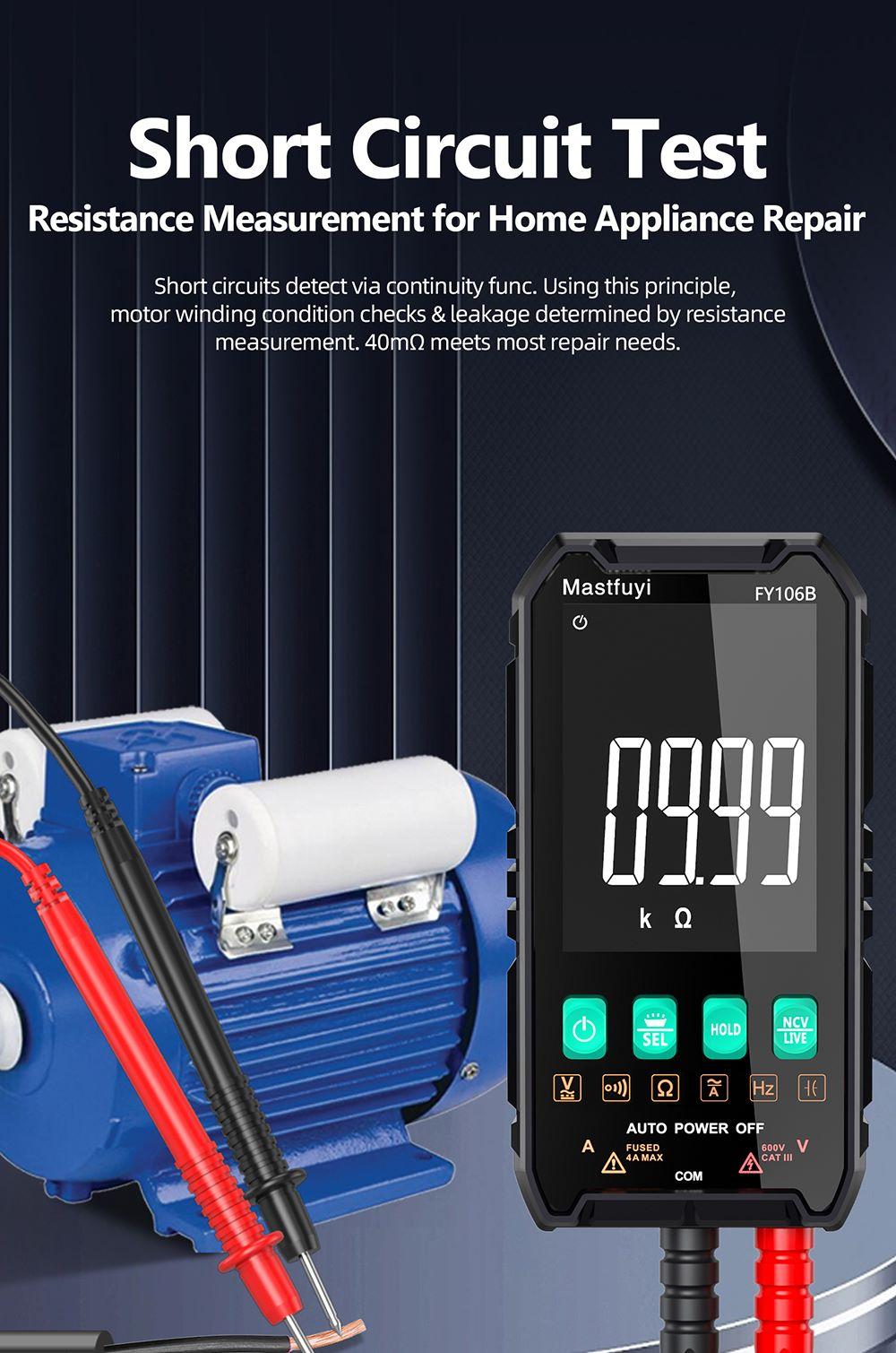 FY106 Smart Multimeter Mini Digital Multimeter 3999Counts Auto-Ranging CAT III 600V Professional Voltage Multimeter Multimeter Test Leads Multimeter Tester