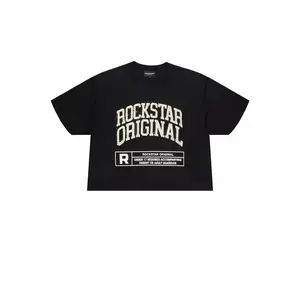 Tracy Black Rhinestone Boxy Crop T-Shirt