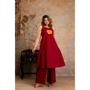 Round Neck Red Sleeveless Women Co Set