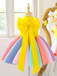 Kids Clothes Flower Girl Bow Ball Gown Pageant Children Elegant Performance Princess Prom Host Formal Evening Party Cocktail Twist Ribbon Dress for all Season 4 to 8 Years
