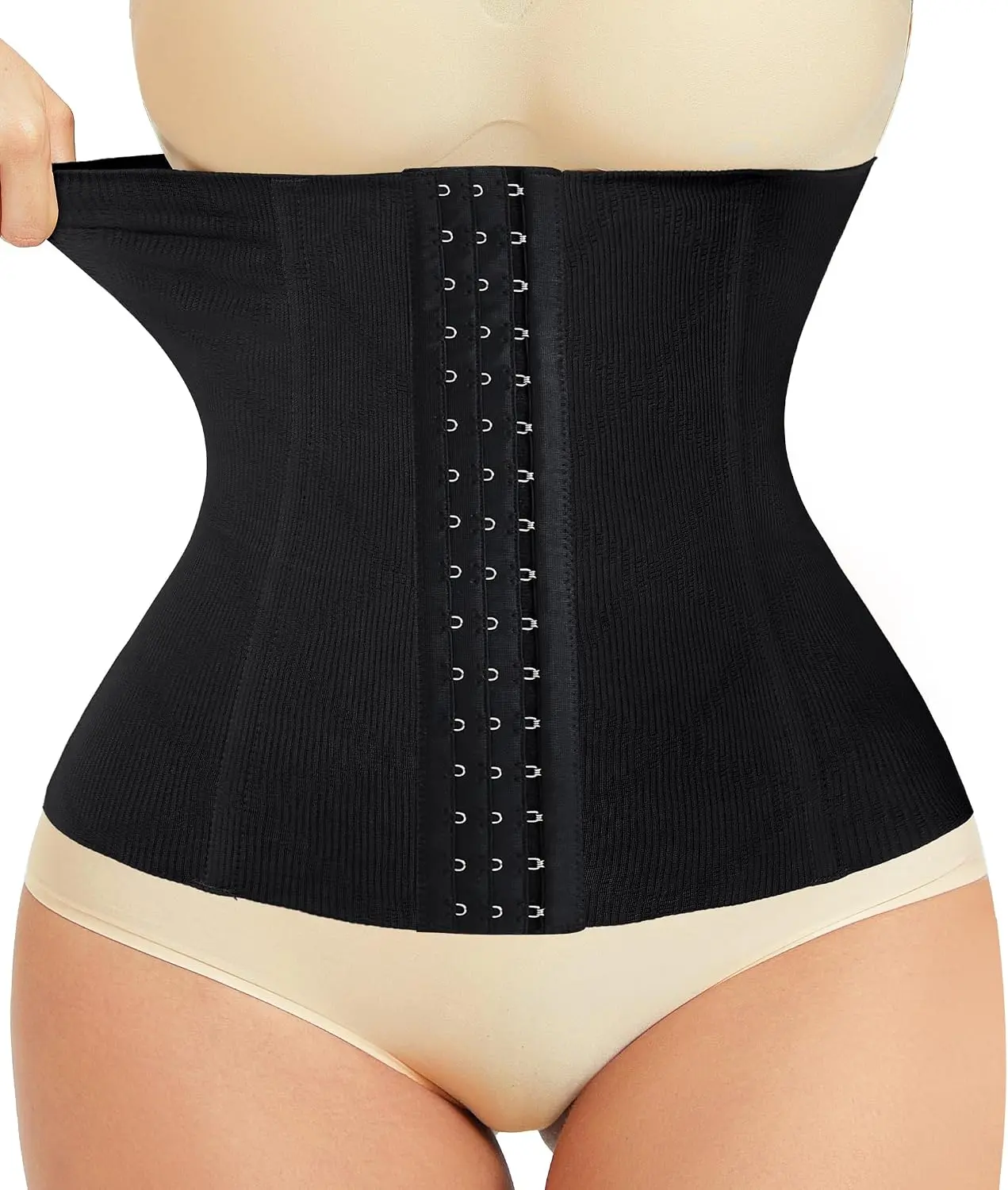 Women’s Waist Trainer Corset, Adjustable Tummy Control Shapewear with 3-Row Hooks, Waist Cincher with Flexible Support Compression Fit