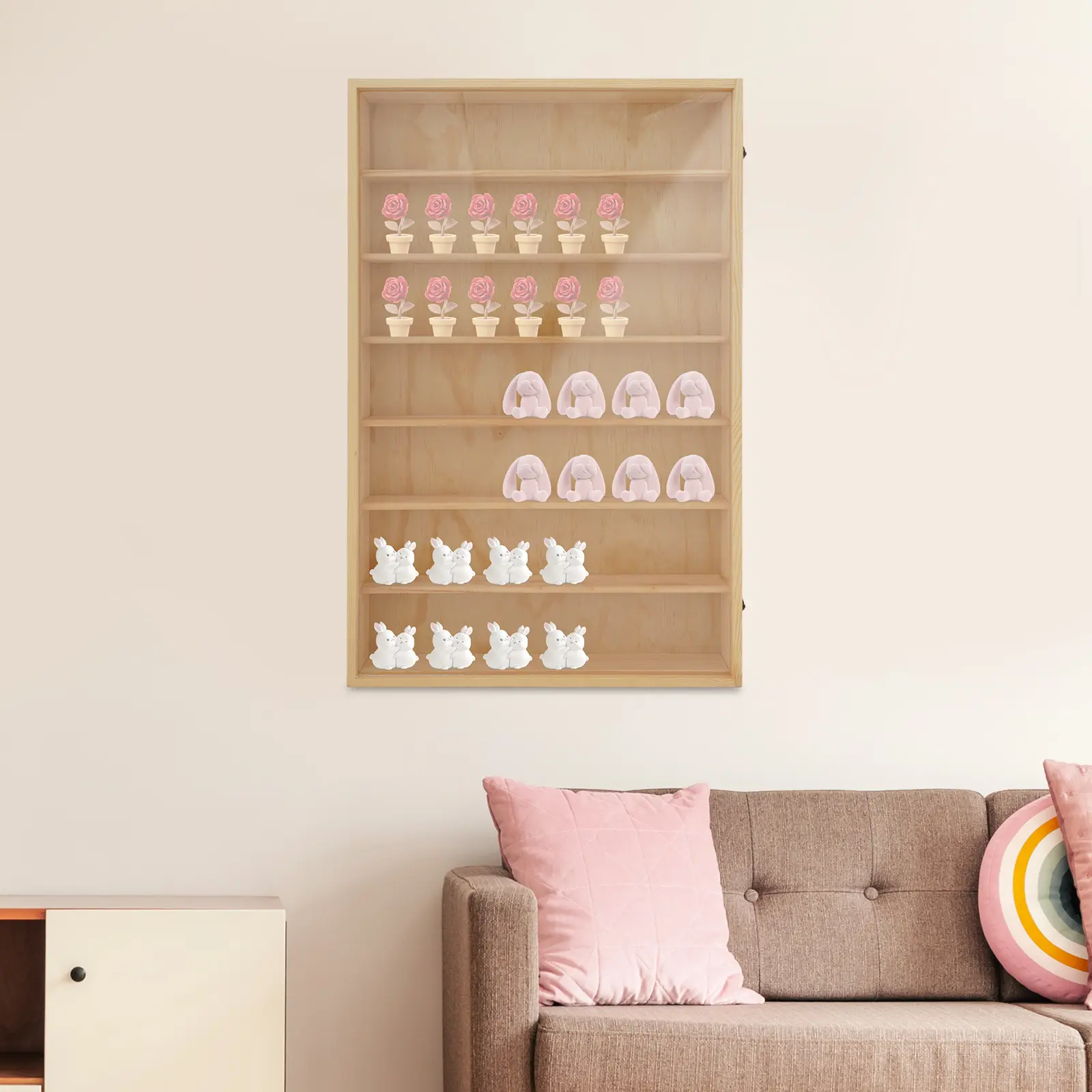 7-Tier Hanging Rectangular Wall-Mount Acrylic Shelves - Stable Dustproof Durable ABS Cabinet with Hook, Multi-Material (Metal, Plastic, Wood) Racks, 50*9.4*78cm, 10kg Capacity for Action Toys, Counter Displays, Craft Fairs, Exhibitions, Organiser, Hand Sh