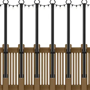 6 Pack 5Ft Metal String Light Poles with Stand for Outdoor String Lights, Perfect for Outside Patio Deck Backyard Garden Wedding Party