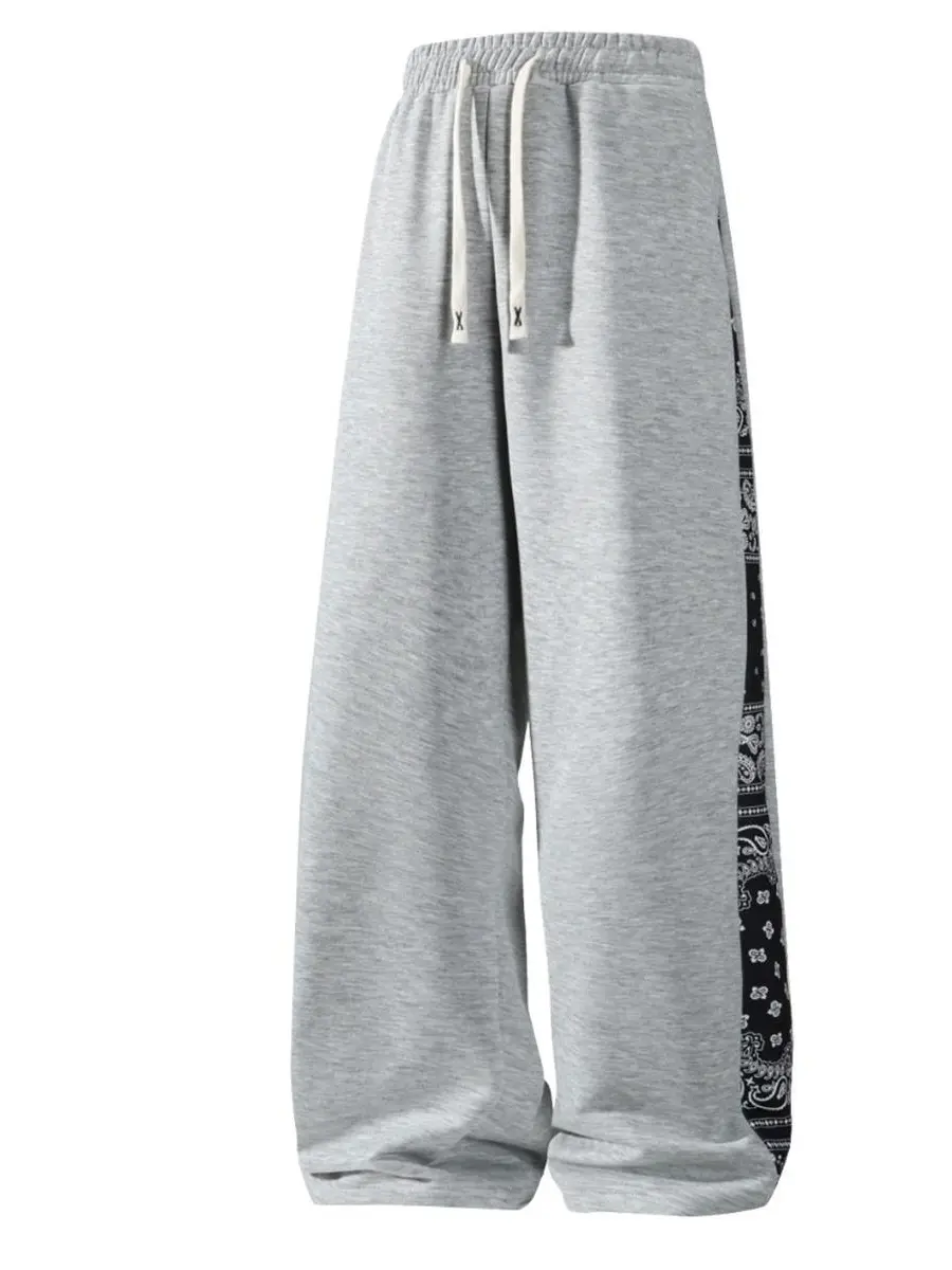 Men's Paisley Stripe Chic Casual Joggers - Polyester Wide-Leg Sweatpants with Urban Style, Relaxed Fit, Breathable Fabric, Cold Wash Compatibility, All-Season Everyday Basics