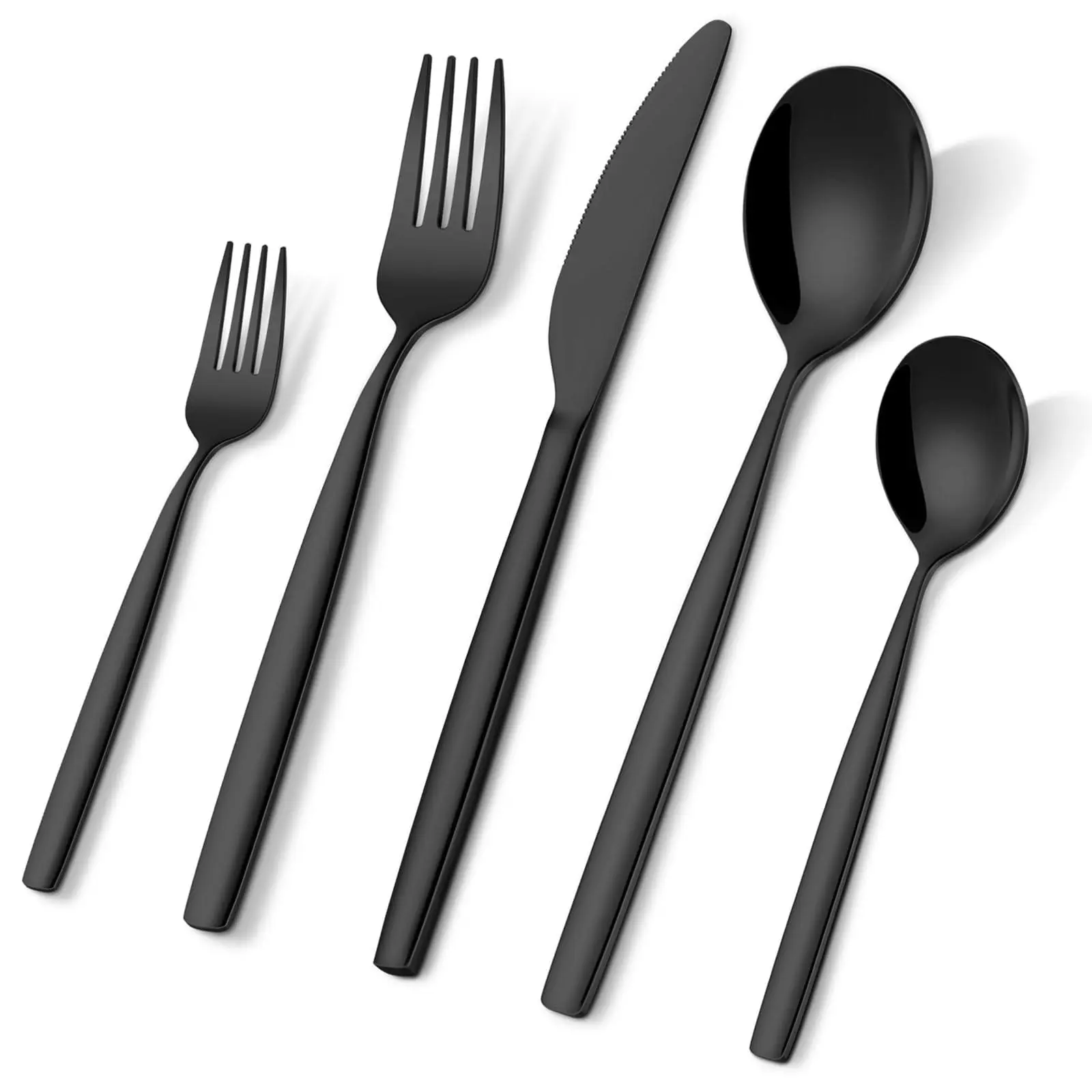 30-Piece Black Silverware Set, Stainless Steel Flatware Set for 6, Matte Black Cutlery Set, Dishwasher Safe, Mirror Polished, Durable Tableware Set for Home Restaurant