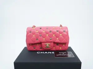 Pre-owned CHANEL lambskin Crossbody Bags Lucky Charm Watermelon Pink Quilted Rectangular Mini Flap Bag