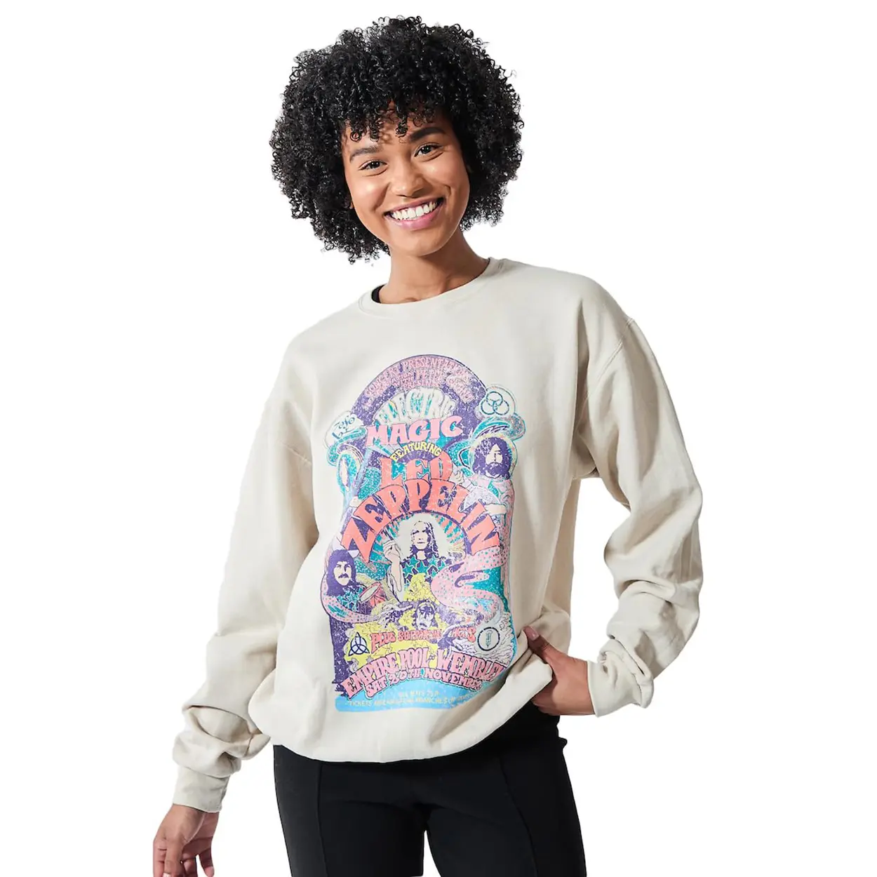 Led Zeppelin Sweatshirt Women's Electric Magic 1971 Distressed Graphic Print Pullover Sweater