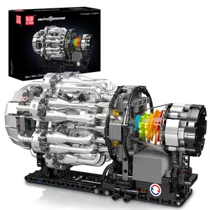 Mould King 10216 MOC Technik Aviation Aircraft Turbo Fan Engine Building Block Craft Model (Mechanical Structure + Electric Drive) Kit Suitable for Teenagers from 14 Years and Adults 1214 + Pieces
