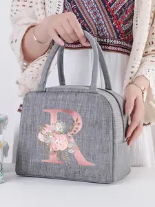 Fashionable Letter & Floral Pattern Lunch Bag, Insulated Lunch Bag, Insulation Bento Pack, Portable Student Lunch Handbag, Thermal Food Bag, High-quality  Bag