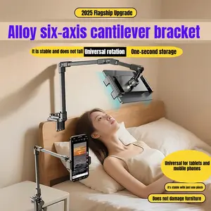 Adjustable flat stand, bedside phone holder, iPad desktop stand, Tablet Mount Stand, suitable for use on desks and in bed, compatible with tablets and phones