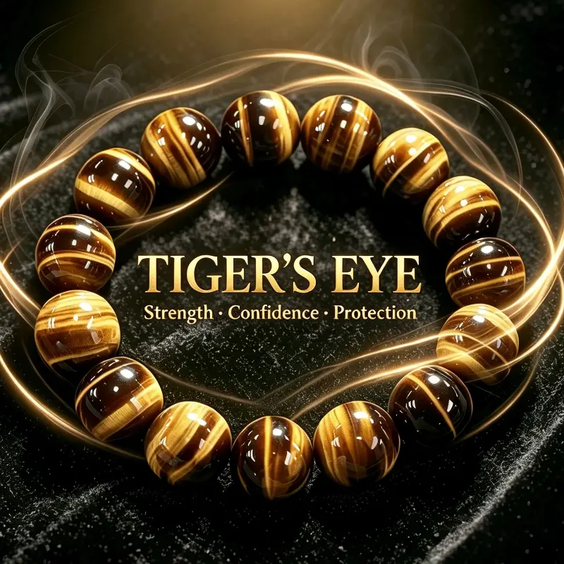 Natural Tiger's Eye Crystal Beads Healing Stone Bracelet, Grounding Stone for Focus, Strength, Emotional Balance, Ideal for Yoga, Meditation, Multi-Size 8mm/12mm/14mm Daily Wear Jewelry