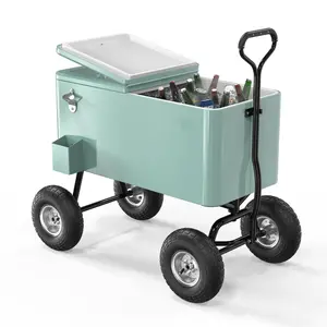 Ubesgoo 80 Quart Wagon Rolling Cooler Ice Chest, w/Long Handle and 10" Wheels, Portable Beach Patio Party Bar Cold Drink Beverage, Outdoor Park Cart on Wheels