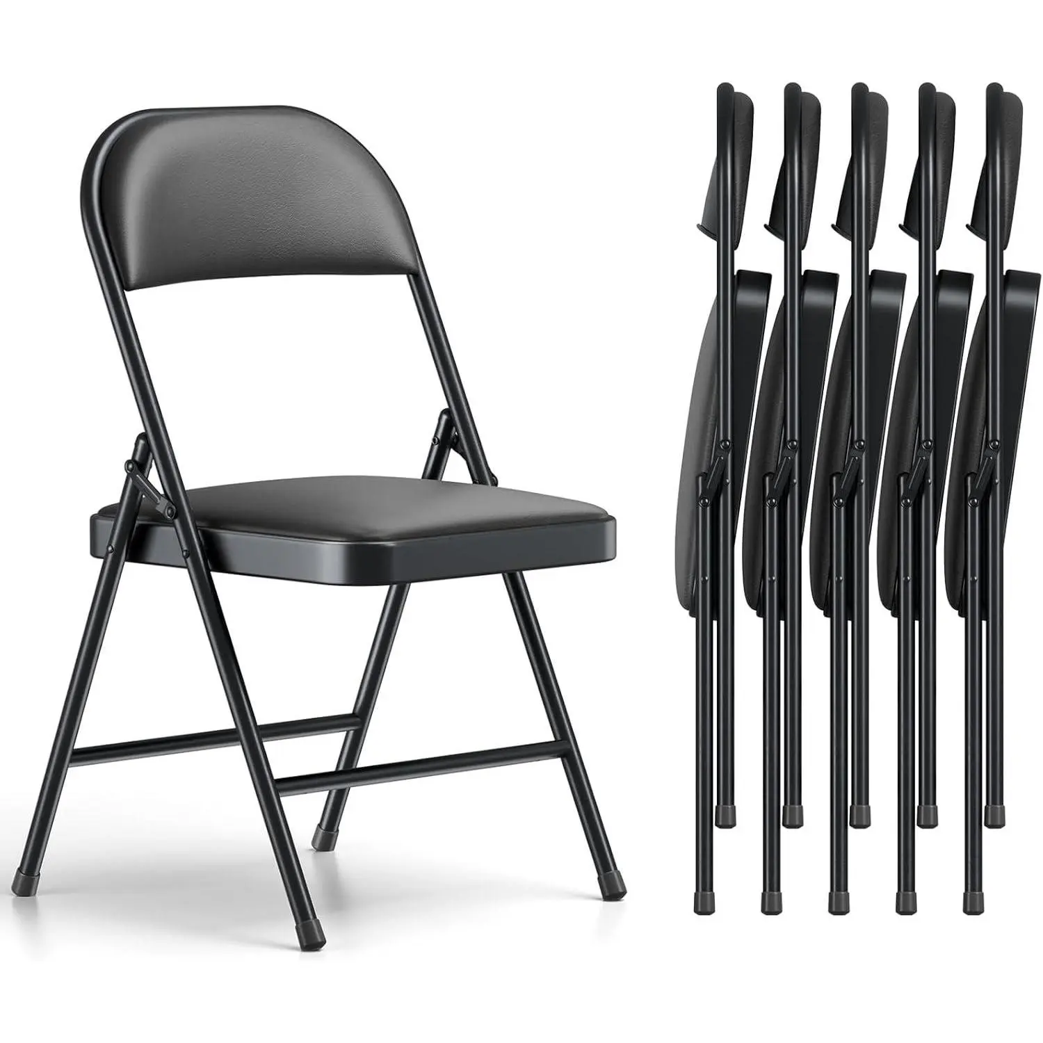 Make Changes Folding Chair, PU Leather Padded Folding Chairs for Outside and Indoor, Comfy Heavy Duty Portable Foldable Chairs Metal Commercial Seat for Office, Dorm, Party, Lawn, Patio