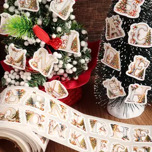 JAIIMAN 520pcs Special-shaped 26 Letter Christmas Decoration Sticker Roll, DIY Deer Seasonal Crafts, for Gift Wrapping, Cards, Decorations, Packaging - Paper-Based,Holiday Decoration, Festive Card Seals, Vibrant Festive Designs, Decorative Seals, Decorati